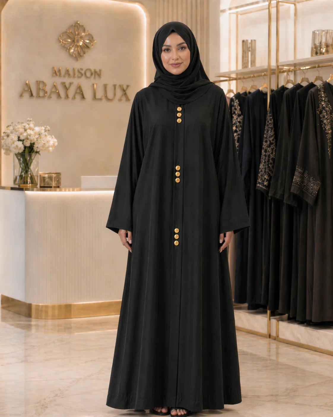 عباية سوداء فخمة BOTTON ROUGE