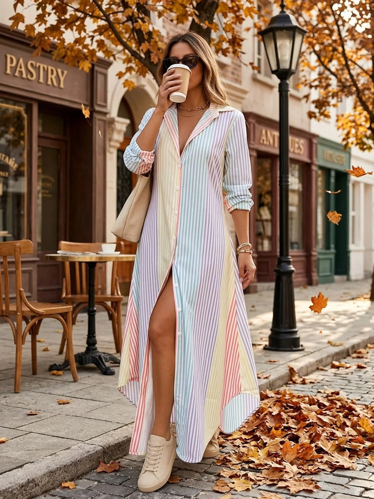 2 Robe chemise rayée à blocs de couleurs, ET STRASS